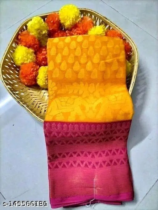 Chiffon Brasso saree with running blouse, Indian women's fashion in free size, zari woven pattern
