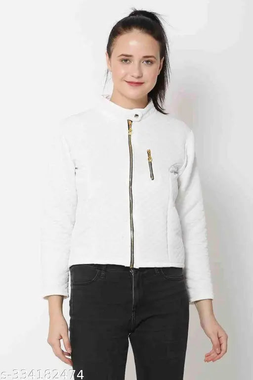Cotton blend solid-color trendy women's jacket, long sleeves, size S (34in bust, 21in length)