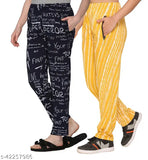 Yellow printed pajama bottoms with black writing, regular fit, women's style