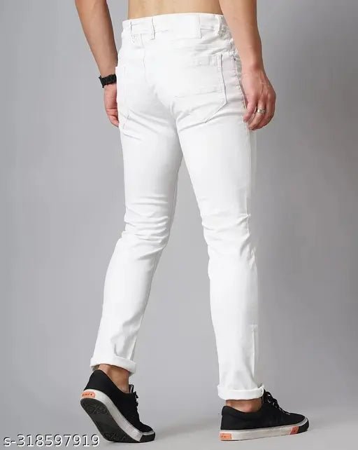 Rustic Blooms men's white denim ripped knee jeans, stylish and versatile for casual and partywear