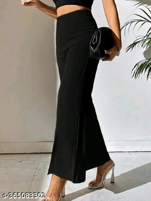 Black high-waisted flared trousers, women's fashionable trousers