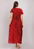 Cotton printed maxi dress, free size embroidered designer dress for women, India