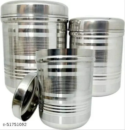 Silver designer jars with lid and measuring cup, clear glass containers
