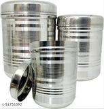 Silver designer jars with lid and measuring cup, clear glass containers