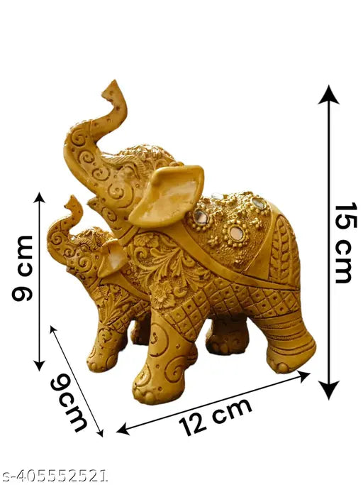 Yellow resin elephant statues (2-pack): Charming home decor for living room or bedroom, great gift idea for birthdays, weddings, anniversaries, or special occasions