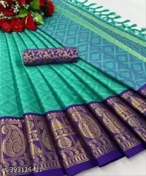 Aura silk GITAJANLI saree with running blouse, free size, woven design in zari woven net, India origin