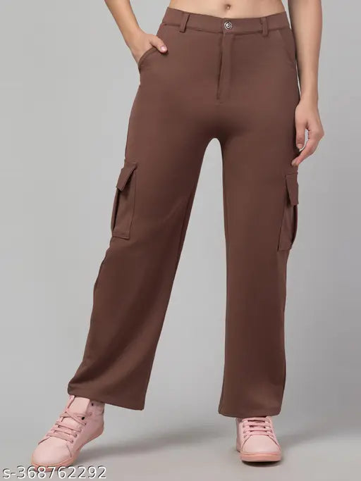 Women's solid cotton lycra cargo pant with 4 pockets, size 26, 28, 30, 32, 34, 36, 38, 40 (waist sizes: 26in, 28in, 30in, 32in, 34in, 36in, 38in, 40in; hip sizes: same as waist size)