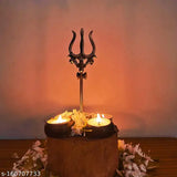Brass Trishul Trident statue, metal Shiv figure for car dashboard/puja room, handheld Damru included