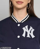 Fleece colorblocked bomber jacket for women, trendy and stylish, size M (bust 38in, length 22in), made in India