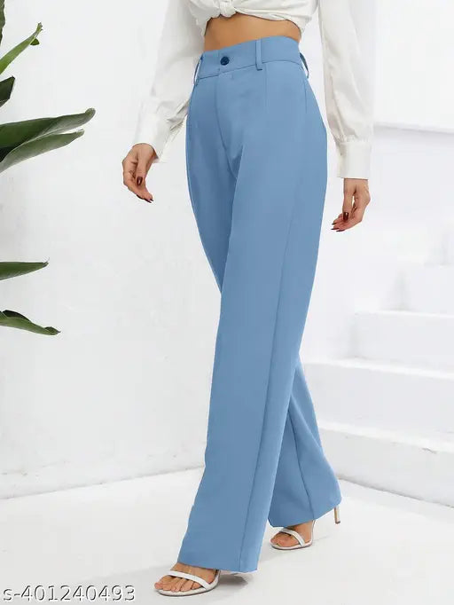 Trendy Designer Women's Light Blue Satin Crop Pants