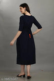 Navy blue satin dress with a zip at the back