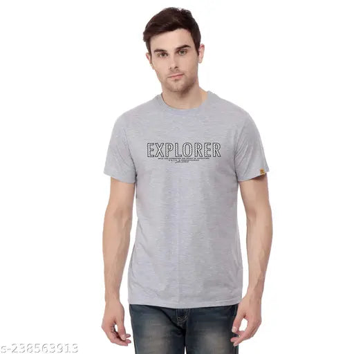 Grey cotton blend half sleeve EXPLR Premium T-shirt by John Peters - classic design for men's casual wear and active sports