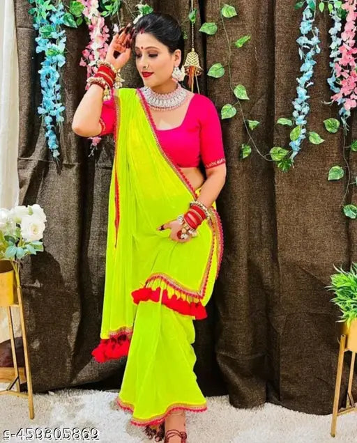 Multicolor Georgette lace saree with Bangalore silk blouse, vibrant Indian traditional wear