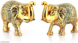 Small golden metal elephants, good luck charm, decorative showpiece, set of two, home office table ornament