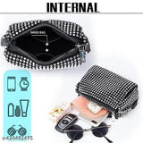 Crossbody bag, summer fashion accessory, women's style, silver rhinestone pattern, two front pockets, black inner bag, detachable shoulder strap