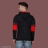 Cotton blend black hoodie with horizontal stripes for men, size S-XXXL, summer fashion
