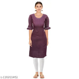 Striped cotton three-quarter sleeve kurta set for women, single color options in XL, L, M, XXL. Indian-made girls' kurtis with stripe pattern