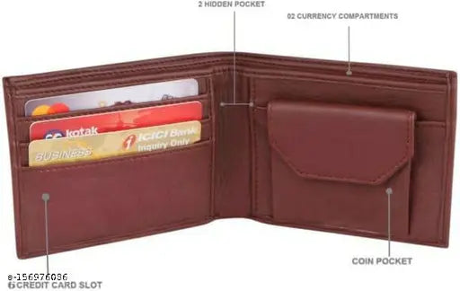 Sisa New Stylish Casual PU Leather wallet, free-size bi-fold with 2 compartments and solid pattern, perfect for men and women's daily use