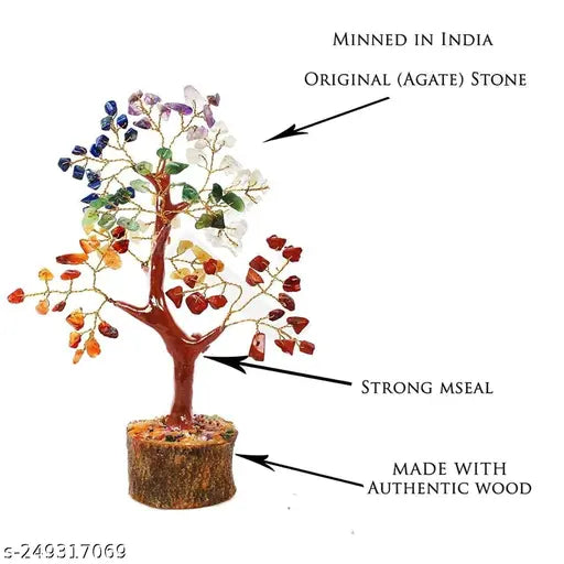 Colorful gemstone crystal bonsai tree with 7 chakras, feng shui, made of authentic wood and glass beads, size 67 inches