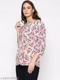 Printed cotton blend short top for women, three-quarter sleeves, Indian handloom fashion