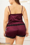 Wine red satin LUXELOOM sleepwear set, sexy hot lingerie for women