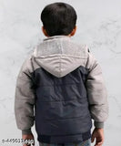 Gray and black padded coat, hooded, for children