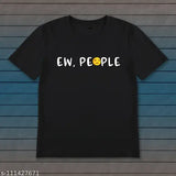 Black women's t-shirt, cotton, short sleeves, printed with unamused face design
