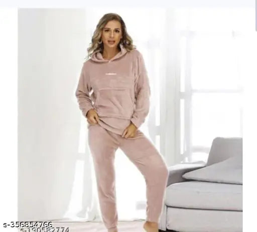 Wool Hoodie/Night/Suit for Women in Matti color - Solid design, long sleeves, XL size (India)