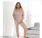 Wool Hoodie/Night/Suit for Women in Matti color - Solid design, long sleeves, XL size (India)