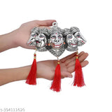 Silver-finished Panchmukhi Hanuman Ji statue, 20 cm x 18 cm x 5 cm, with silk latakan, for door entrance showpiece