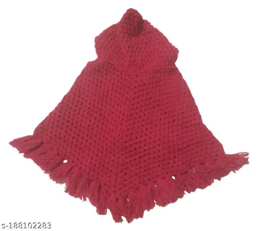Handmade woolen sleeveless poncho for baby girls, self-designed net pattern, 0-6 months size, India origin