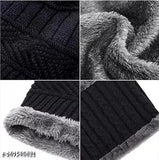 Woolen winter cap with neck warmer and cotton sleeves set (India), solid design for men and women
