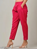 Women's cotton solid pink casual trousers, regular fit, set of 2