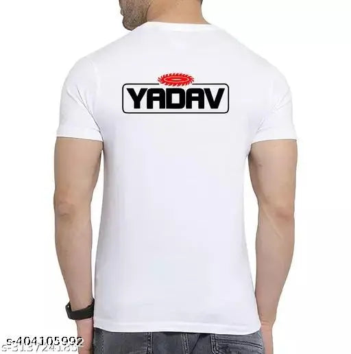 White, polyester Vinyayak Mens Yadav half-sleeved printed t-shirt from India