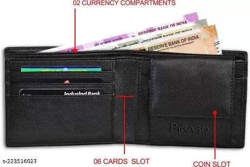 Men in Black faux leather wallet, 3 card slots, free size, solid pattern