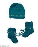 Blue woolen sweater set with cap & booties for 0-3 months baby - handmade in India