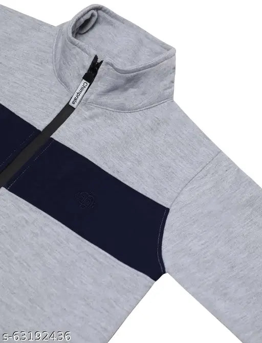 Grey and black striped zipper jacket for boys, winter wear