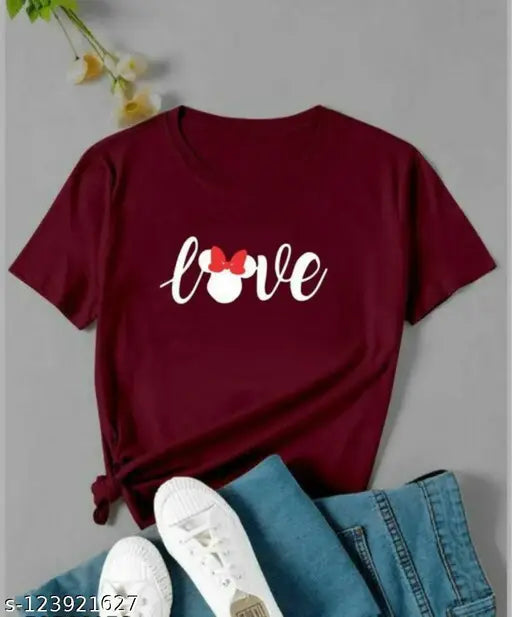 Cotton Minnie love graphic printed women's t-shirt, short sleeves, India origin