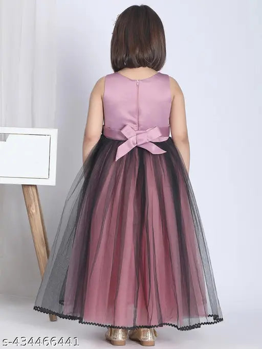 Toy balloon girls party dress, black floral print, full length, girls