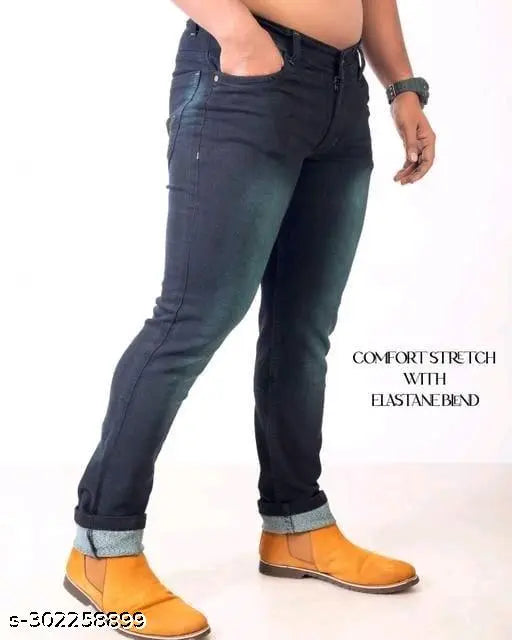 Stretchable men's jeans in 100% pure denim, dyed/washed fit-regular stretch denim jeans in sizes 30-40 (waist 28-40in, length 40in), made in India