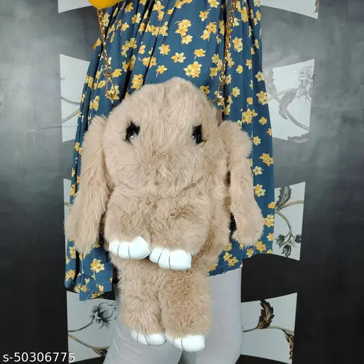 White and blue fluffy rabbit slingbag with keychain