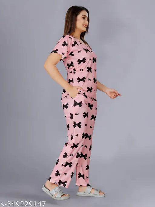 Women's polycotton printed net nightsuit combo, set includes top & bottom for comfortable sleepwear