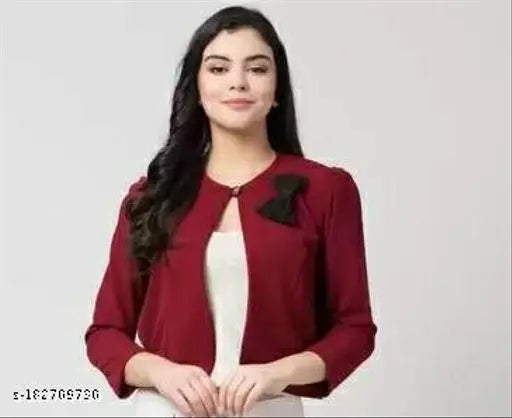 Maroon cotton blend casual Soul Essence jacket with bow, ideal for parties or work