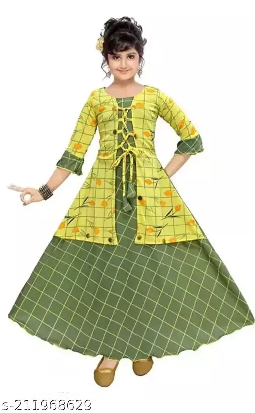 Cotton blend printed net baby girl frock, three-quarter sleeves, 4-5 years - Indian girls' fashion dress on hanger