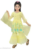 Chiffon Anarkali Kurta Set with Sharara - Embroidered, trending girls ethnic wear, Diwali celebration