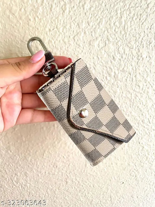 Faux leather/leatherette SYGA Car Key Bag, compact design with 1 compartment, printed net pattern for men and women's protection and organization