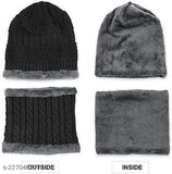 Black woolen beanie cap and scarf set, fur net pattern, soft and warm, perfect for men and women during winter