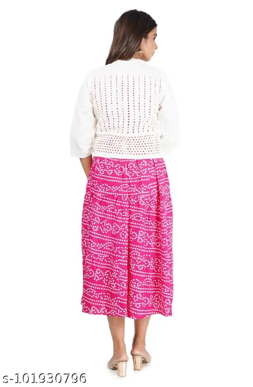 Rayon printed bandhani kurta and jacket set, 3/4 sleeves, Indian traditional women's fashion