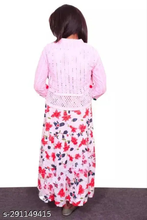 Kashvi pink rayon kurti and jacket, printed combo, sleeveless, S-XXXL sizes on display