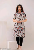 Cotton blend magic print kurti for women, short sleeves, Indian-made fashion on mannequin